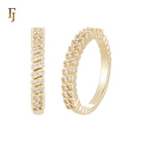 Double Band of Cluster white CZs flower 14K Gold, Rose Gold Wedding Set Rings