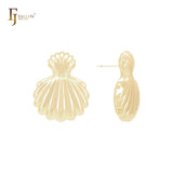 Brincos de pino com saia dupla em formato de concha em ouro 14K, ouro rosa e ouro branco