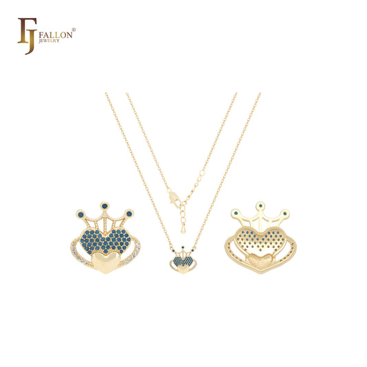 Cluster czs colorful or turquoise 14K Gold Crown Necklace