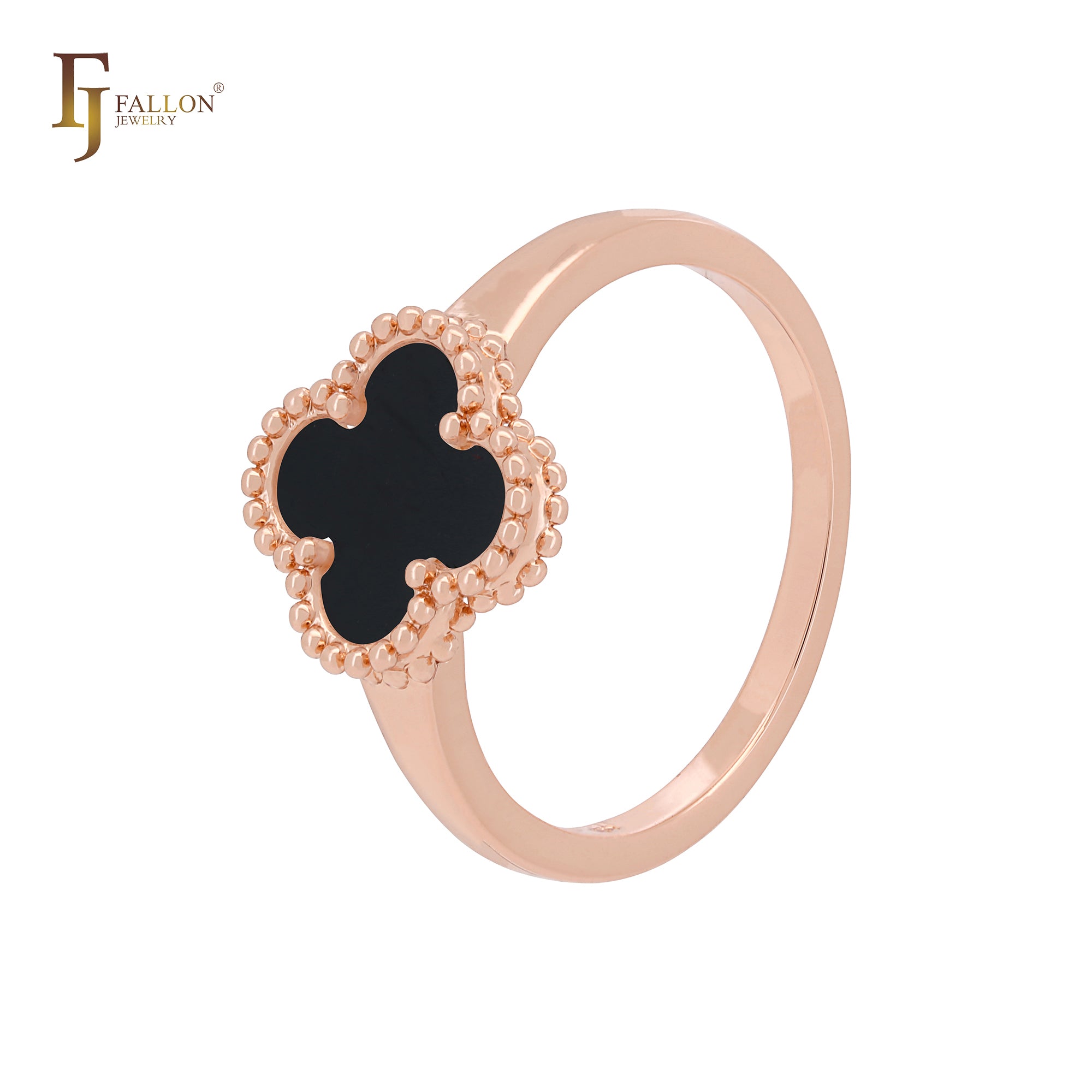 Minimalism Elegant Black or white Clover design 14K Gold, Rose Gold Fashion Rings