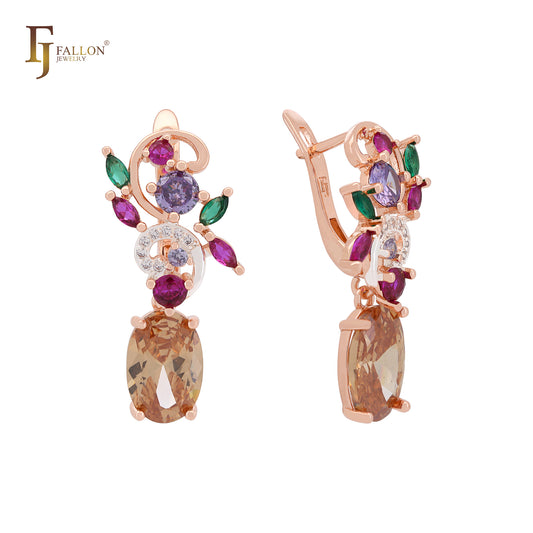 Colorful mixed flower CZs Rose Gold Clip-On Earrings