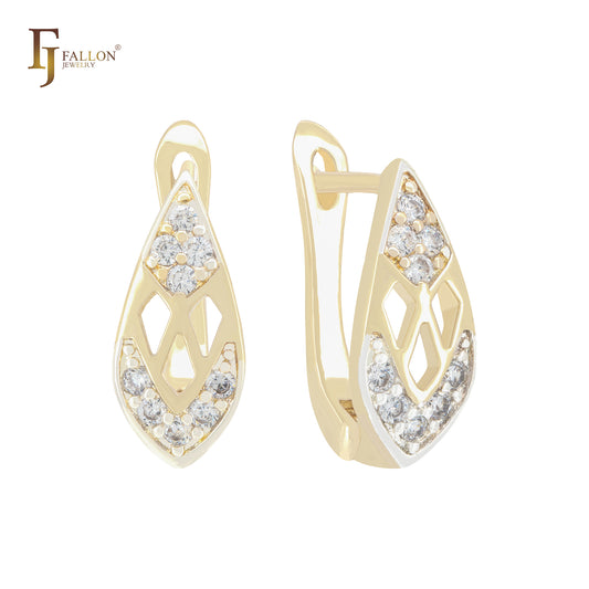 Oval white CZs 14K Gold two tone Clip-On Earrings