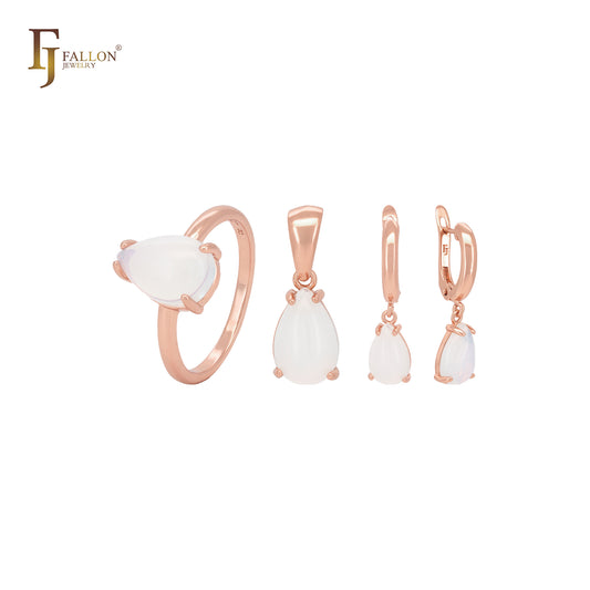 Conjunto de joyas de oro rosa con circonita cúbica blanca en solitario con colgante y anillos