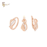 Elegante ineinandergreifende Bänder mit weißen Zirkonia-Steinen Roségold-Schmuckset mit Ringen