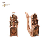 Cluster luxurious CZs colorful Rose Gold Russian Lock Earrings