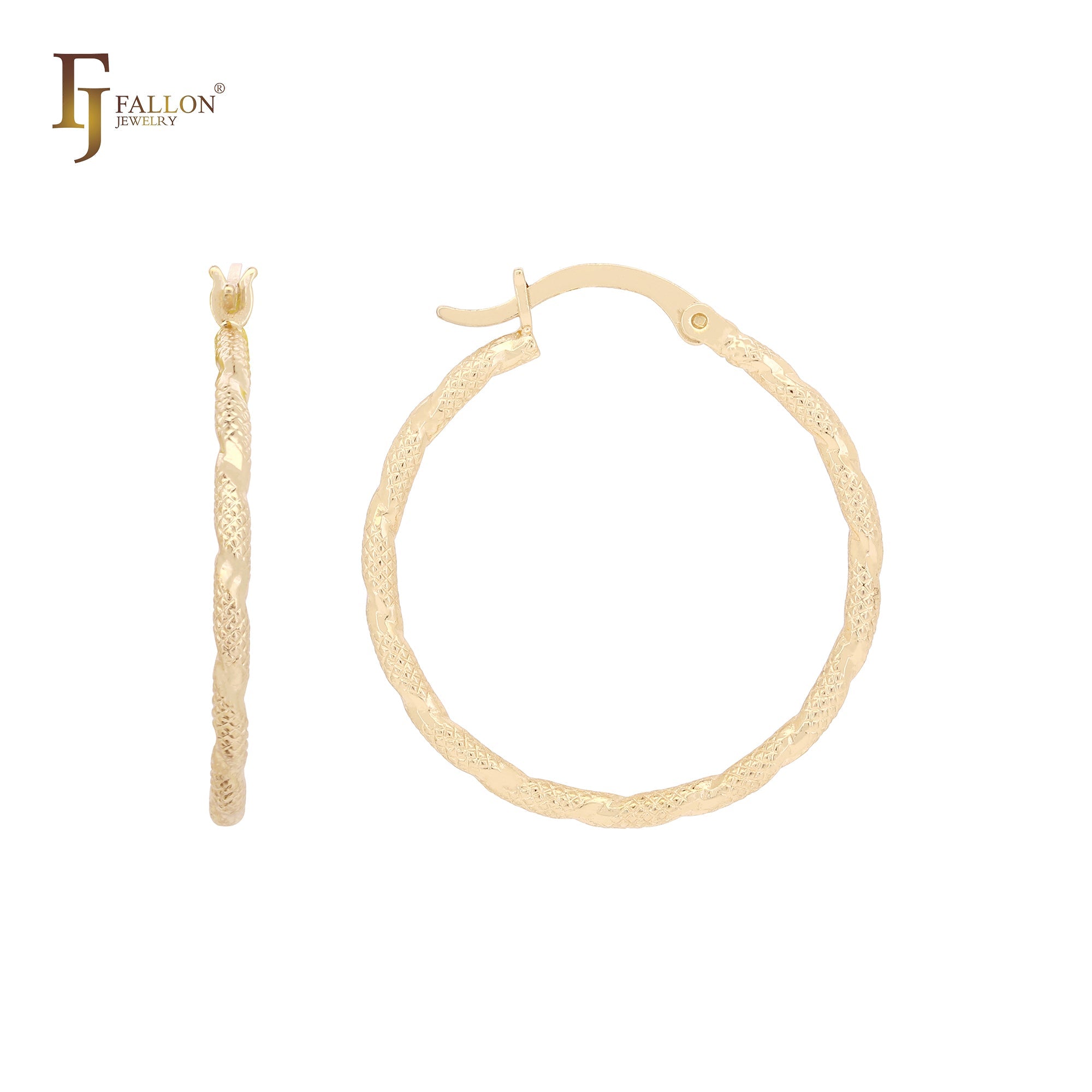 Rope Rhombus Textured 14K Gold, Rose Gold, White Gold Hoop earrings