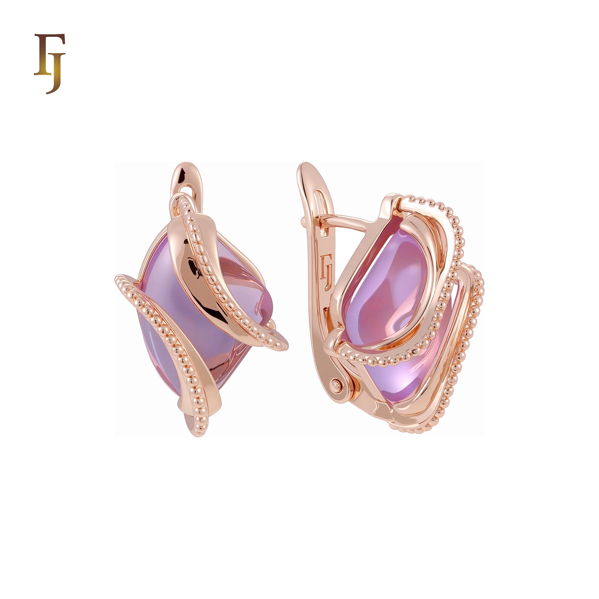 🔥 Double Ribbons clawed elegant Solitaire Colorful CZ Rose Gold Russian Lock Earrings