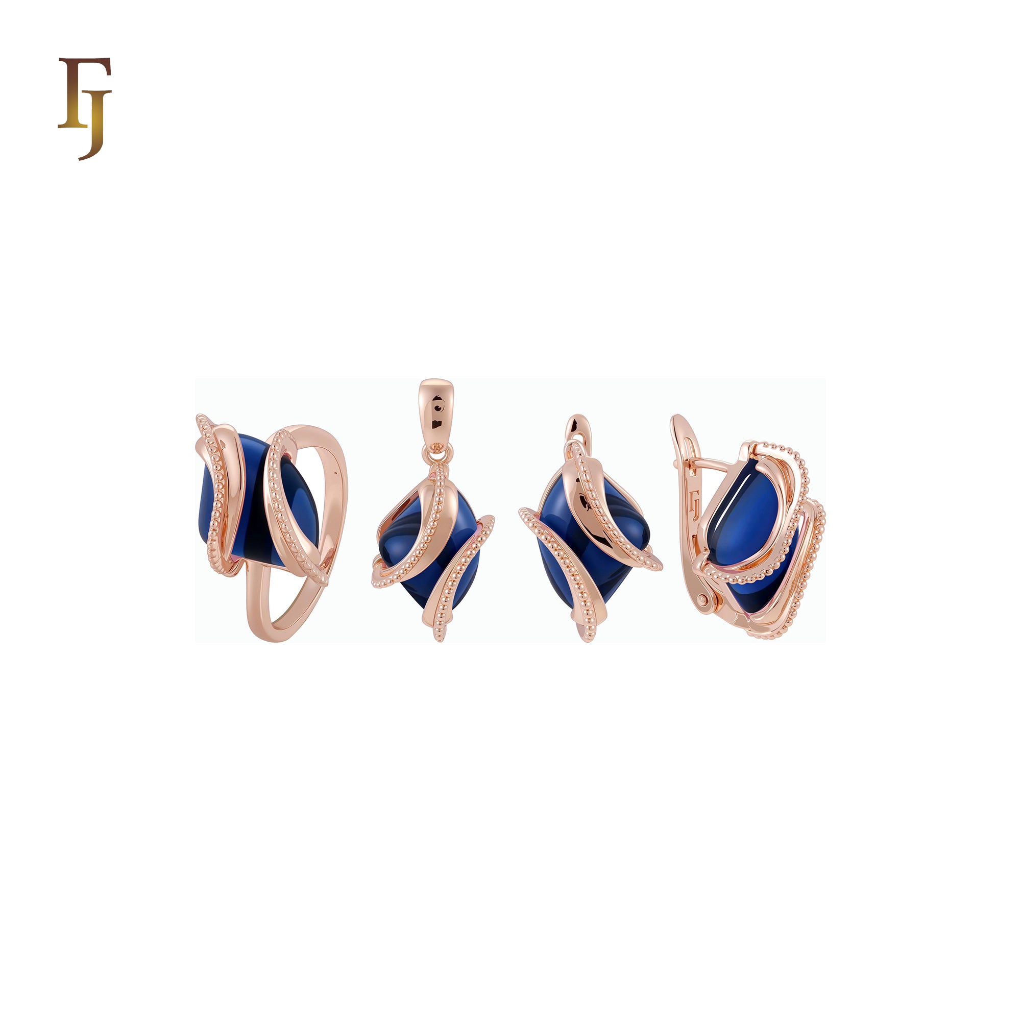 🔥 Double Ribbons clawed elegant Solitaire Colorful CZ Rose Gold Jewelry Set with Rings and Pendant