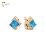 Solitaire emerald cut big stone earrings in 14K Gold, 18K Gold, Rose Gold plating colors