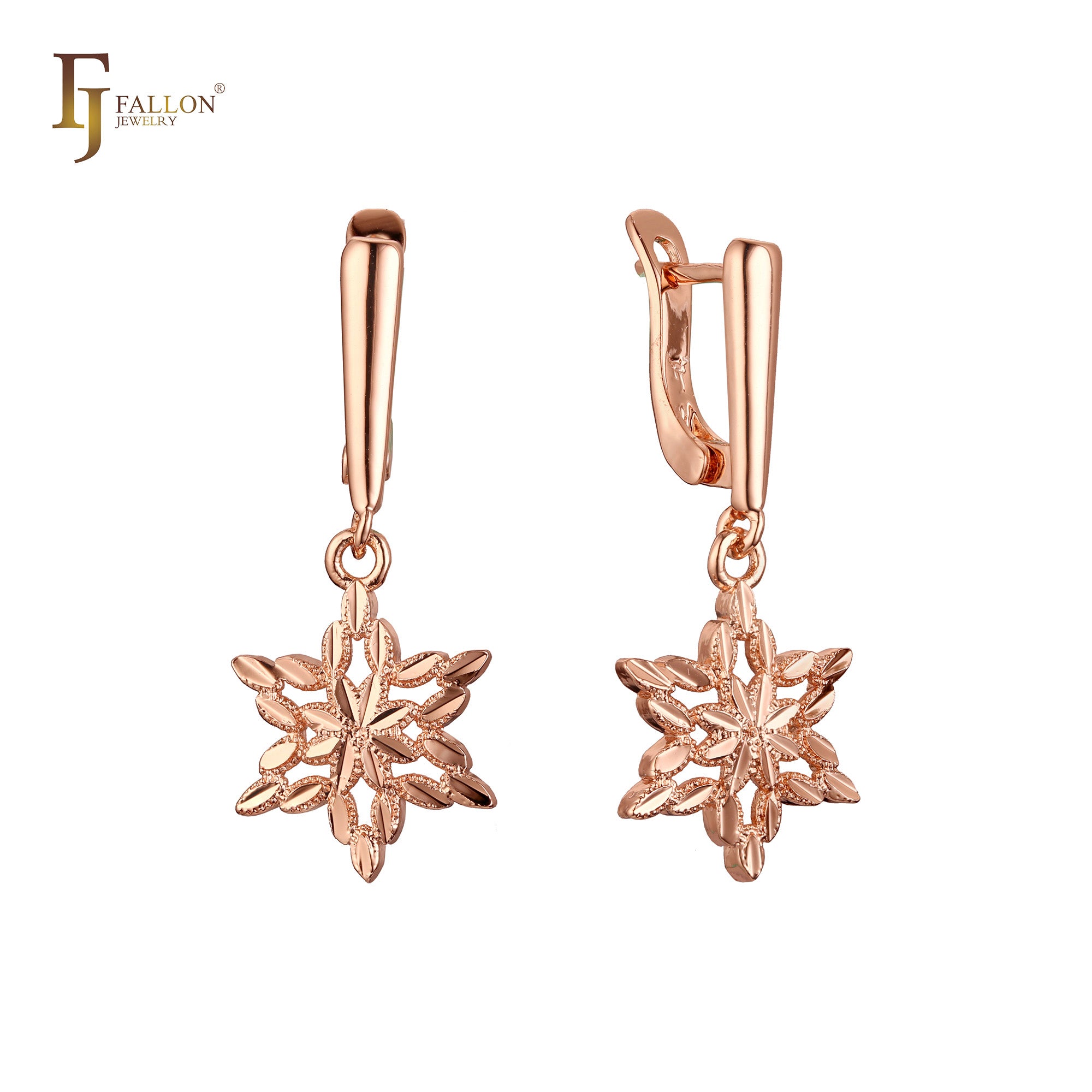 Drop Blooming Flower of beads Rose Gold Russian Lock Earrings