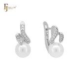 Pearl covered white CZs Rose Gold, 14K Gold Russian Lock Earrings