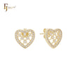 Brincos de pino Petit tiny Net cluster branco CZs em formato de coração em ouro 14K