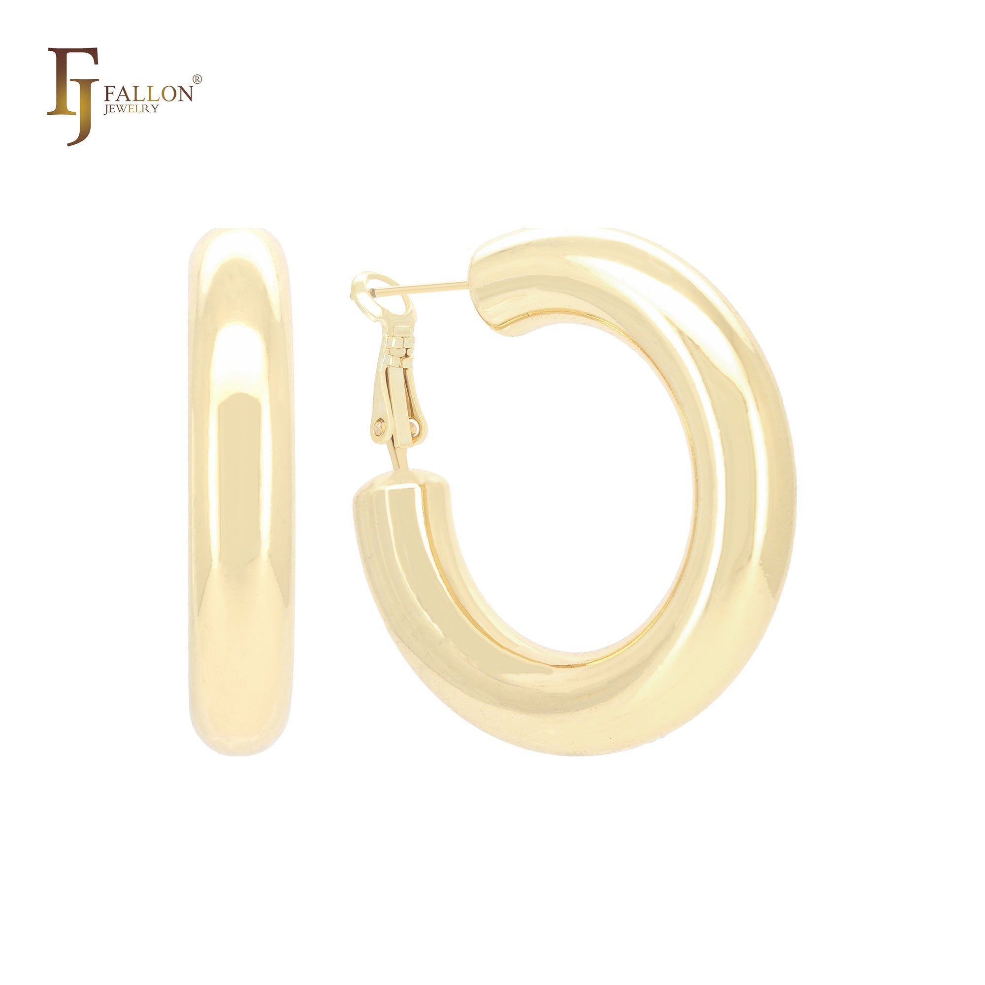 Chunky Glossy rounded tube 7.2mm wide 14K Gold, Rose Gold, White Gold Hoop Earrings