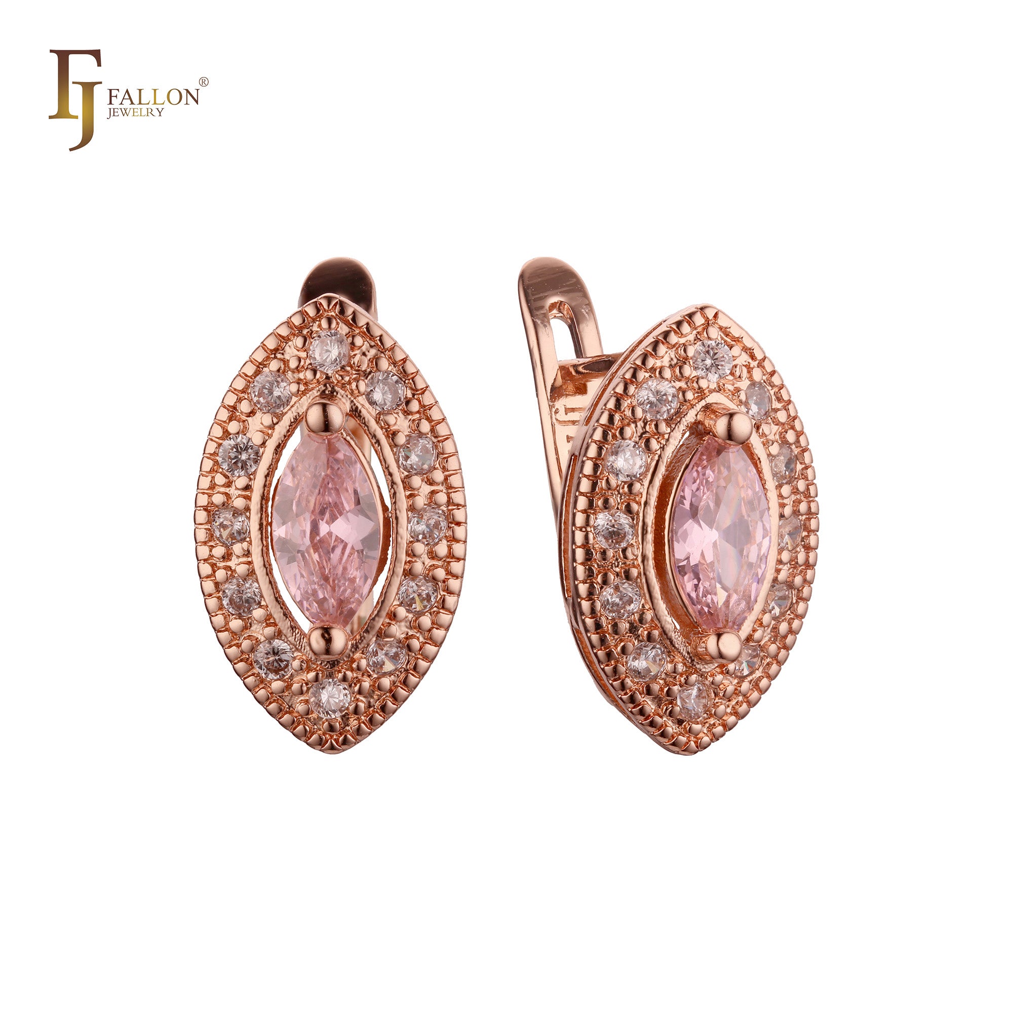 Halo Marquise in Marquise bunte CZ 14K Gold, Roségold Ohrringe
