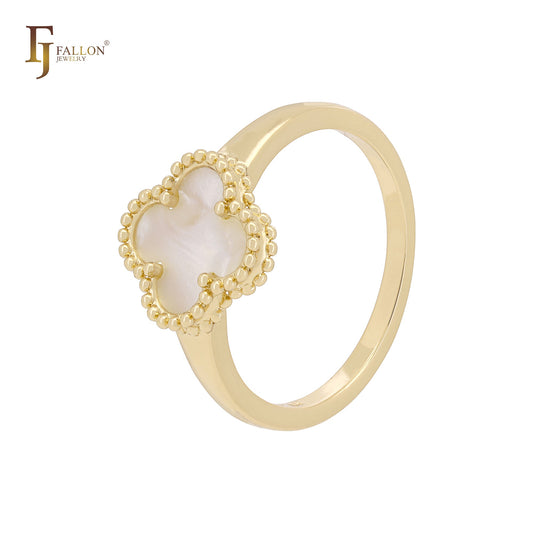 🔥 Minimalism Elegant Black or white Clover design 14K Gold Fashion Rings