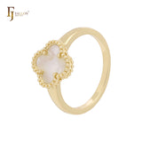 Minimalism Elegant Black or white Clover design 14K Gold, Rose Gold Fashion Rings