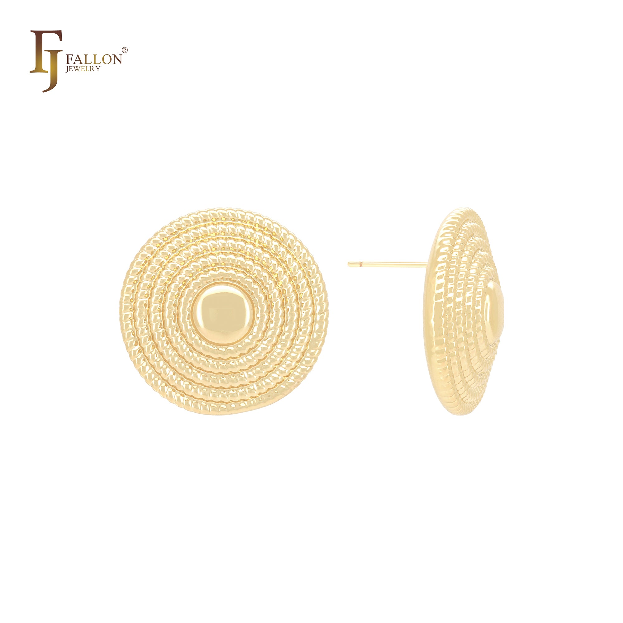 Pendientes de botón con forma de sombrero de paja en oro de 14 quilates, oro rosa y oro blanco.