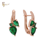 Branches of cluster emerald green CZs Rose Gold Russian Lock Earrings