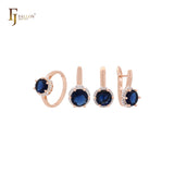Solitaire Halo Big Rounded Colorful CZ Rose Gold two tone Jewelry Set with Rings and Pendant