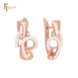 Interlocking wires of white CZs Rose Gold Russian Lock Earrings