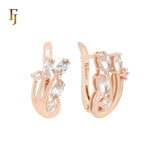 Triple Marquise Deep Blue CZs flower Rose Gold Russian Lock Earrings
