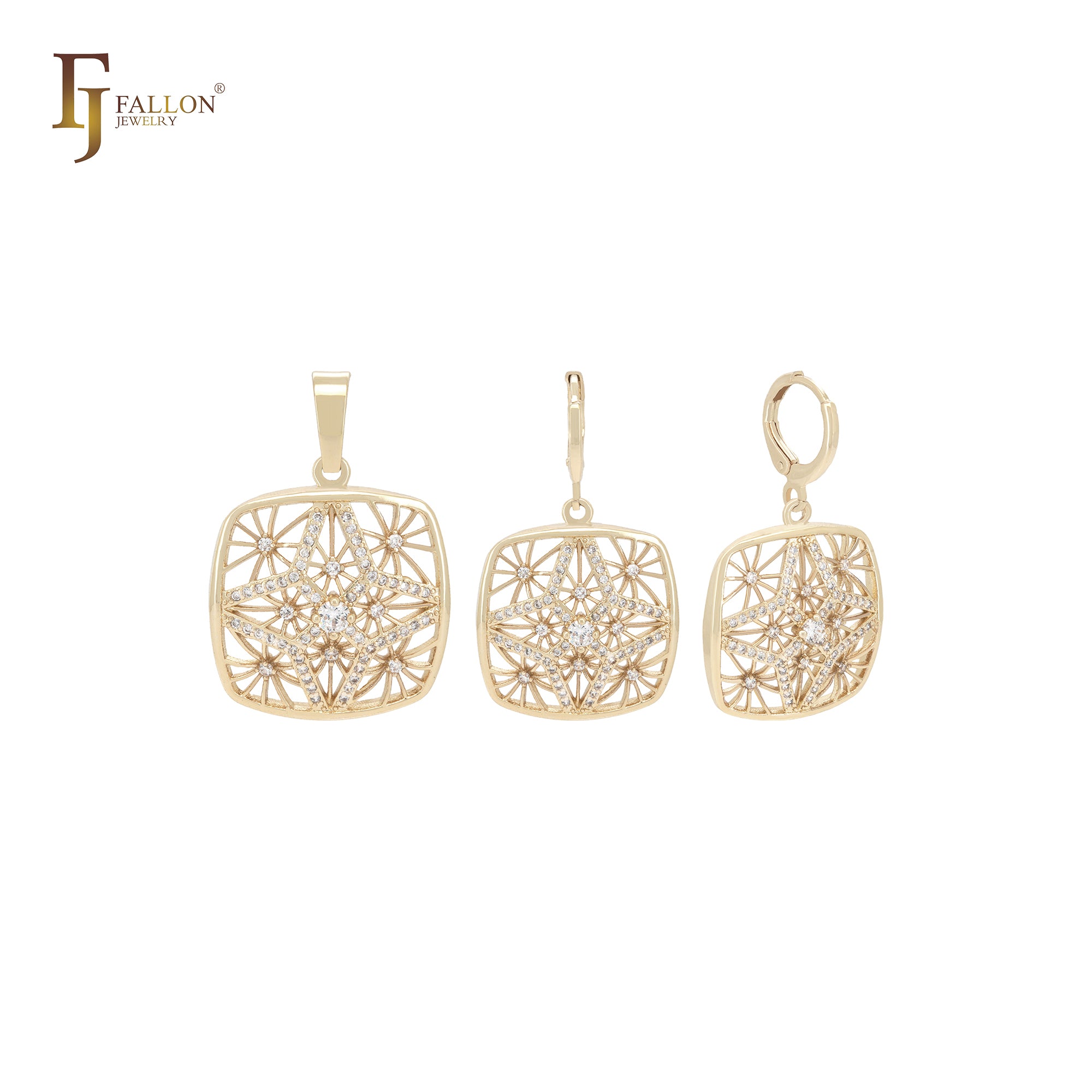 Cushion shape snowflake Rose Gold Jewelry set with Pendant