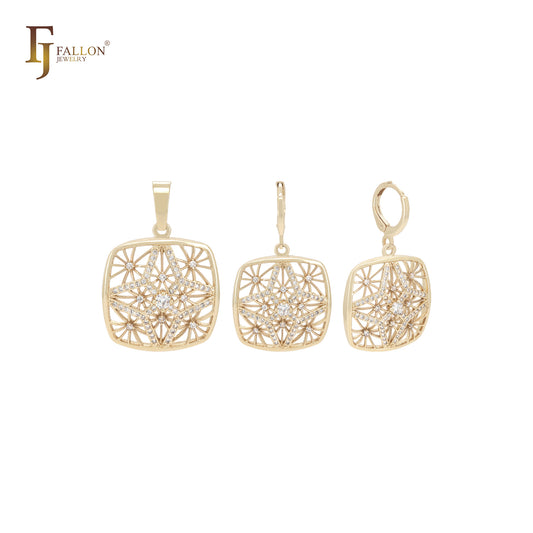 Cushion shape snowflake Rose Gold Jewelry set with Pendant