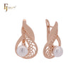Great filigree clawed pearl Rose Gold Russian Lock Earrings
