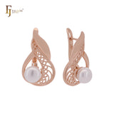 Great filigree clawed pearl Rose Gold Russian Lock Earrings
