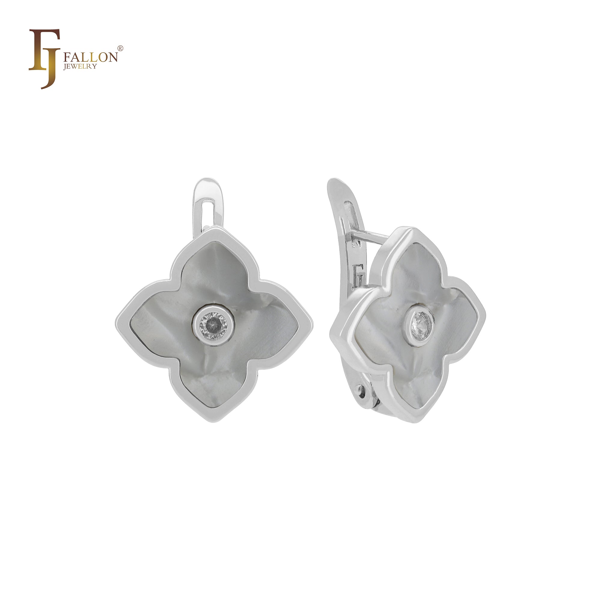 🔥 Lotus lucky white or black colorful clover Rose Gold Russian Lock Earrings