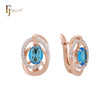 Solitaire Halo Ocean Blue White CZs Rose Gold two tone Clip-On Earrings