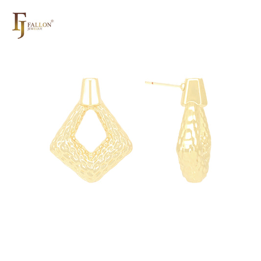 Ovale Ohrstecker in Schlossform mit Marquise-Struktur aus 14 Karat Gold, Roségold und Weißgold