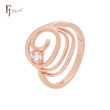 Anillos de moda elegantes en oro rosa con ondas giratorias y circonitas blancas