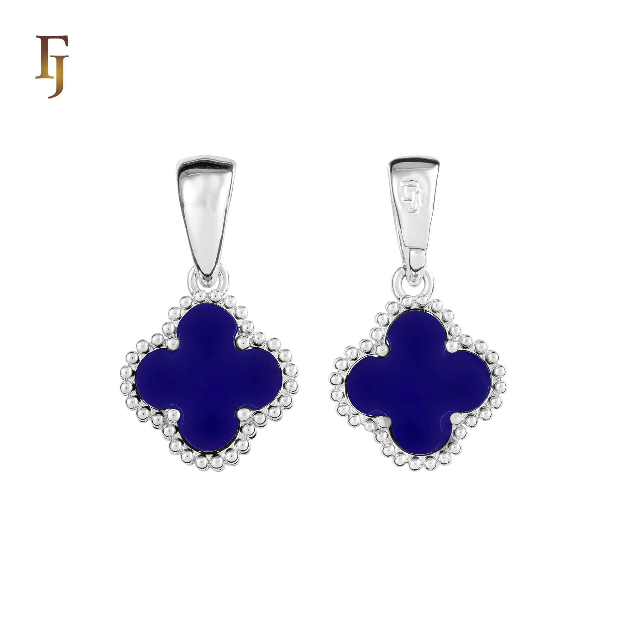 🔥 Clover-Shaped 12mm Colorful Onyx Pendant in Beaded Frame, 14K Gold, Rose Gold, White Gold Plated Brass | FJ Fashion Jewelry