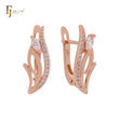 Blooming flower of white Czs Rose Gold Russian Lock Earrings