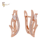 Blooming flower of white Czs Rose Gold Russian Lock Earrings