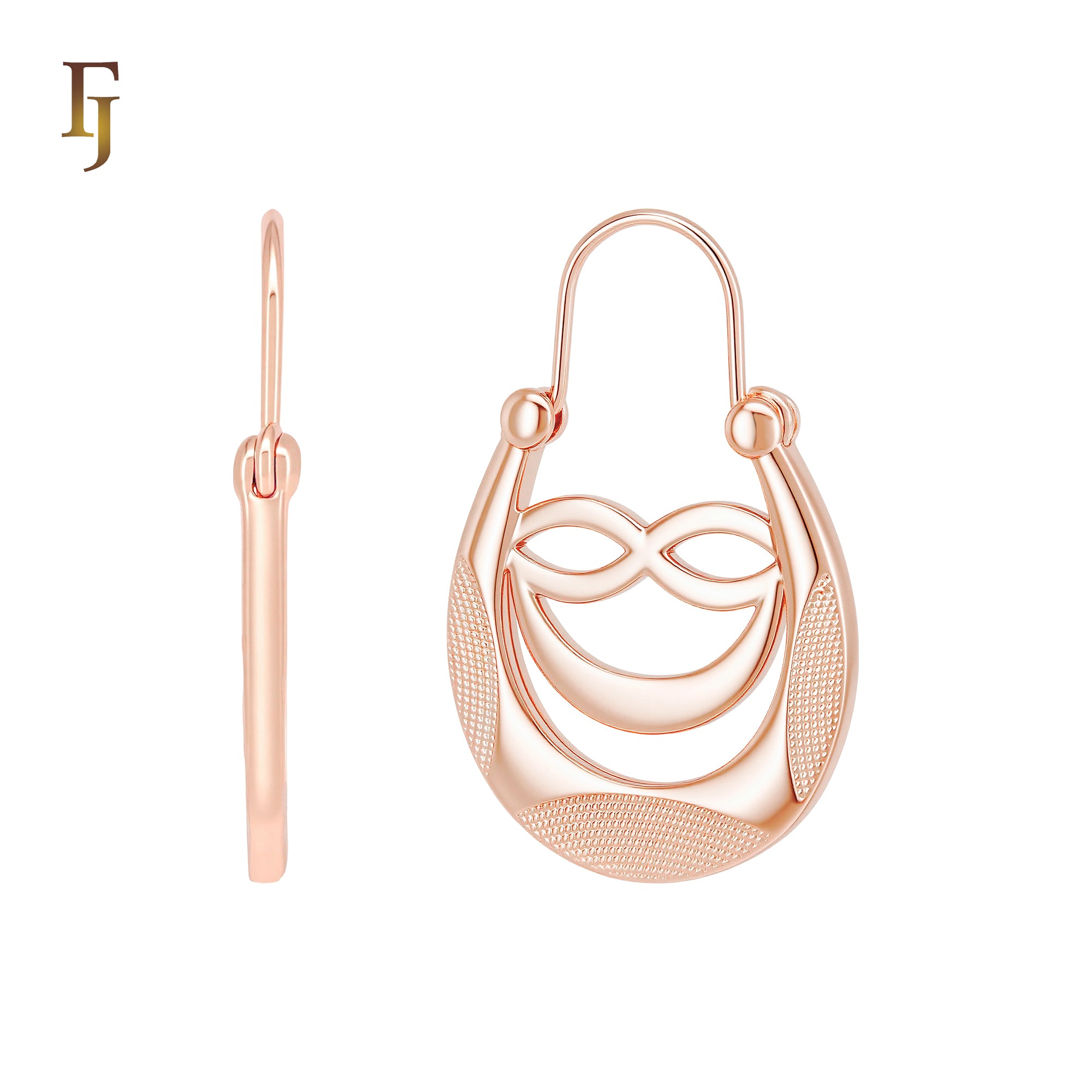 Ripple Hammered Rose Gold wire hook Brasket Earrings