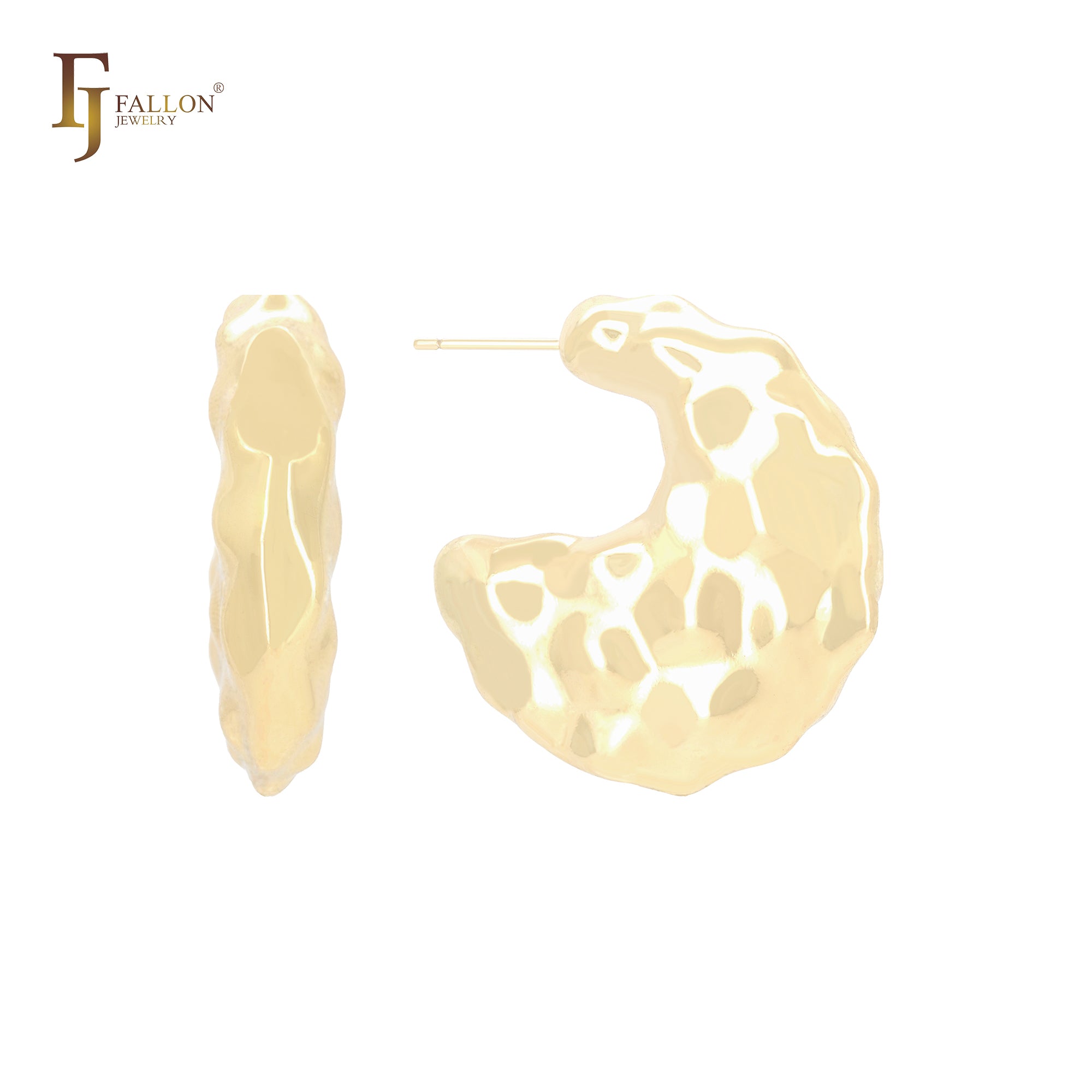 Brincos de pino em formato de pepita irregular em ouro 14K, ouro rosa e ouro branco
