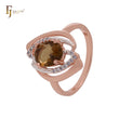 Anillos de moda en dos tonos de oro rosa con circonitas color café y flor de tulipán ovalada