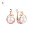 Solitaire clawed Pearl white Czs Rose Gold Russian Lock Earrings