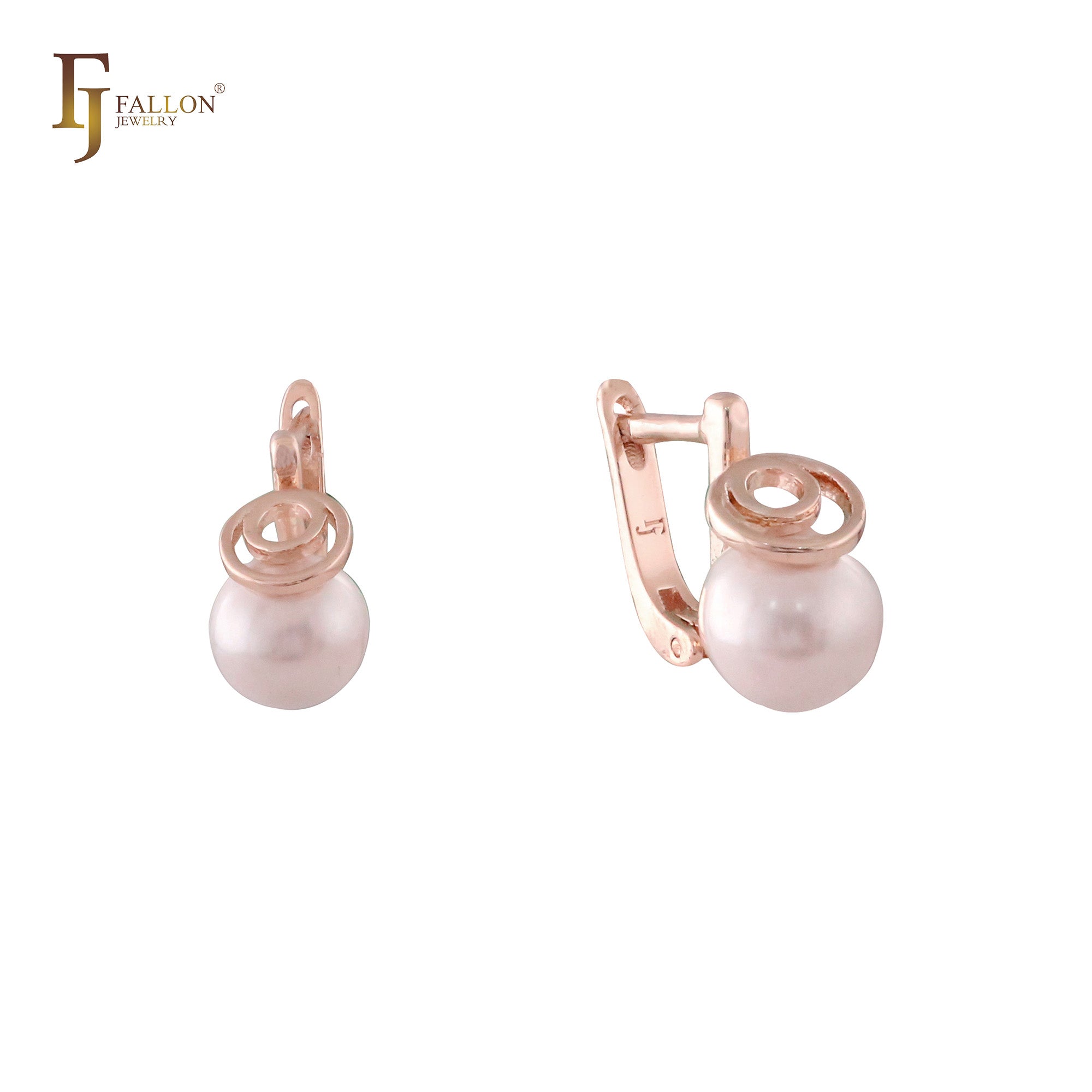 Solitaire pearl with Angel ring Rose Gold, 14K Gold earrings