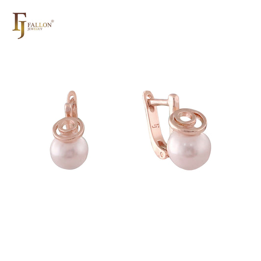 Solitaire pearl with Angel ring Rose Gold, 14K Gold earrings