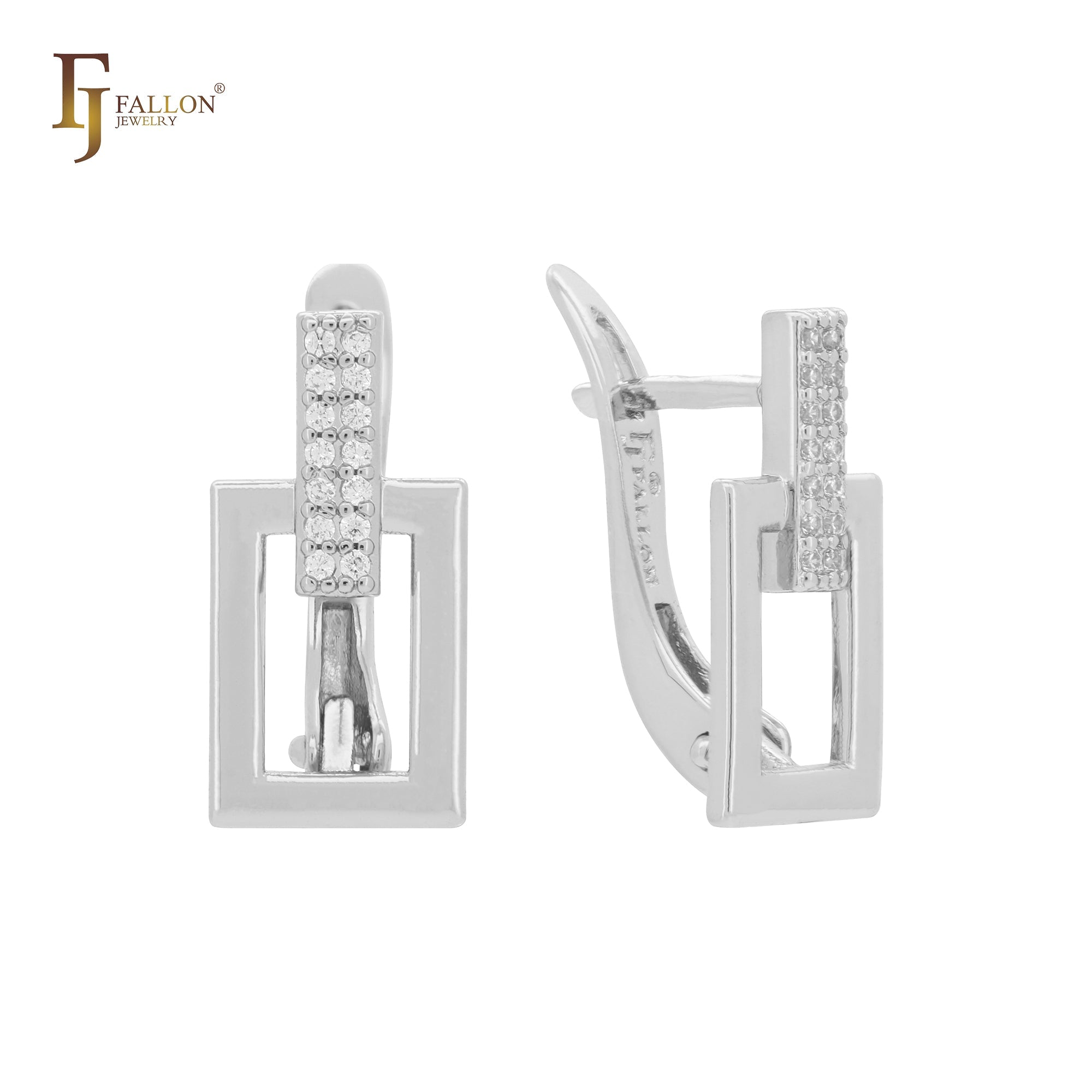 Geometric squared rectangular cluster white CZs Rose Gold Earrings