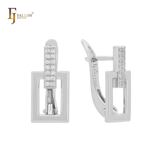 Geometric squared rectangular cluster white CZs Rose Gold Earrings