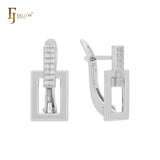 Geometric squared rectangular cluster white CZs Rose Gold Earrings