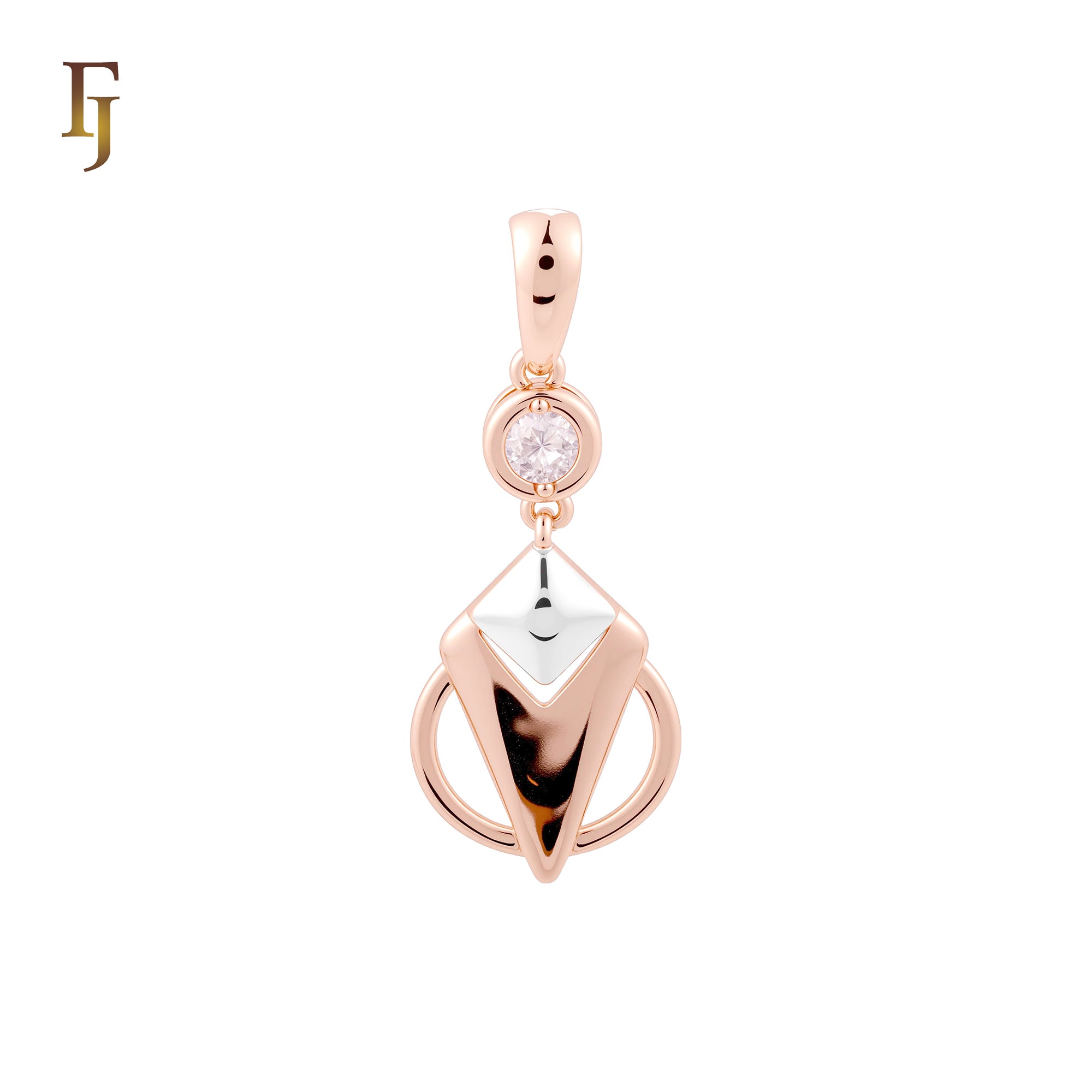 Round and Rhombus solitaire White CZ Rose Gold two tone Fashion Pendant
