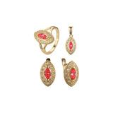 Juego de joyas con piedras grandes Halo Marquise chapado en Oro 14K, oro rosa