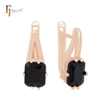 Solitare Cushion Cut Black CZ 14K Gold, Rose Gold Russian Lock Earrings