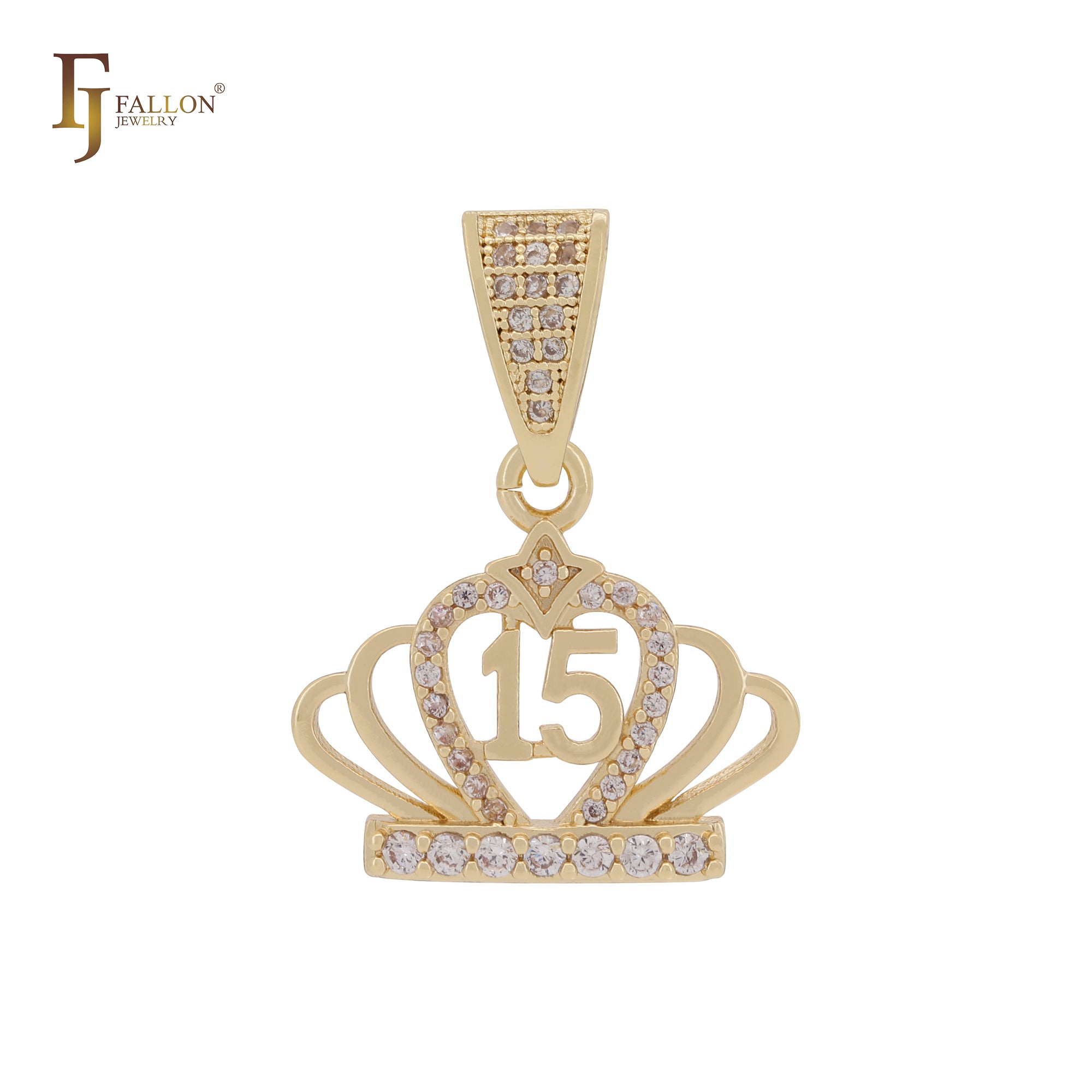 Jubiläum: 15 Jahre Cluster weiße Zirkonia Krone 14K Gold Anhänger