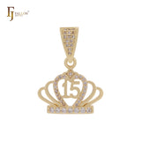 Jubiläum: 15 Jahre Cluster weiße Zirkonia Krone 14K Gold Anhänger